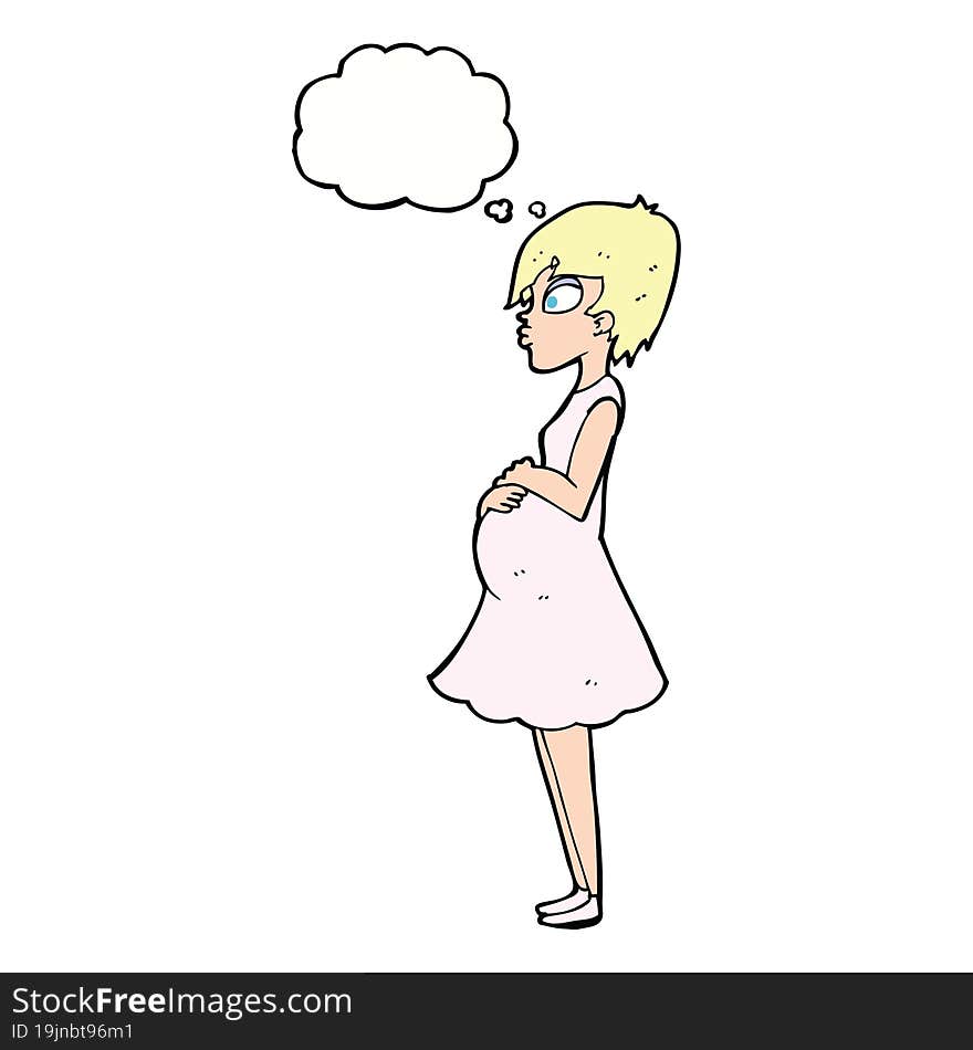 cartoon pregnant woman with thought bubble