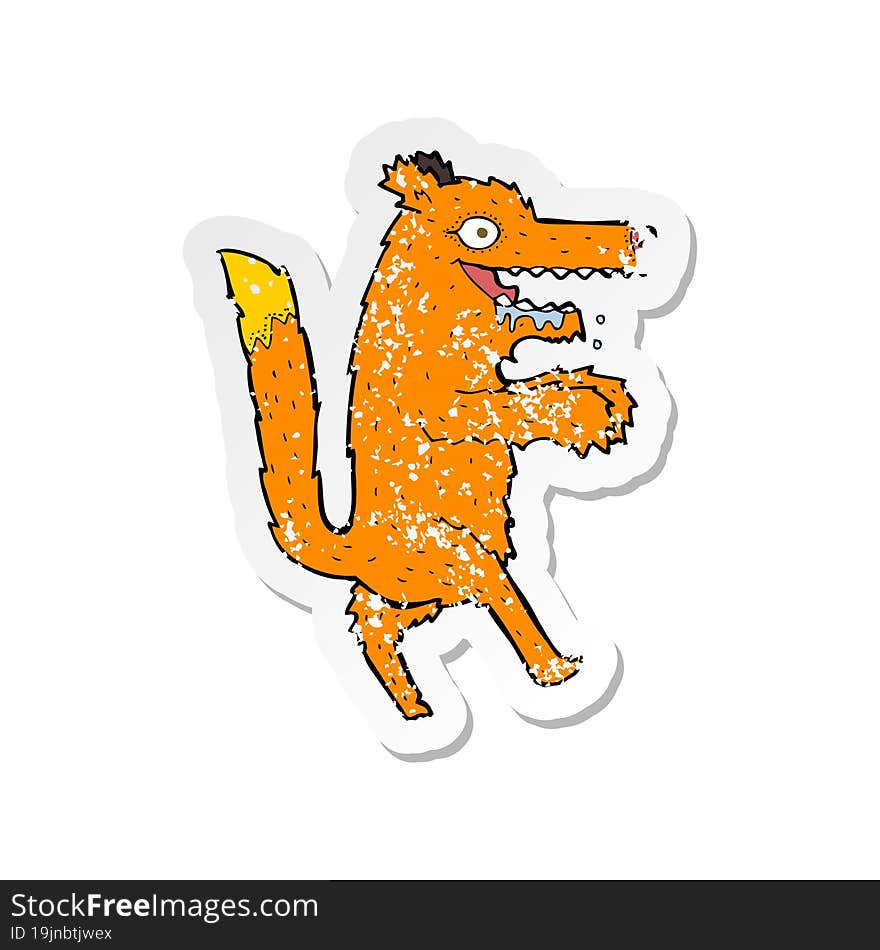 retro distressed sticker of a cartoon hungry fox