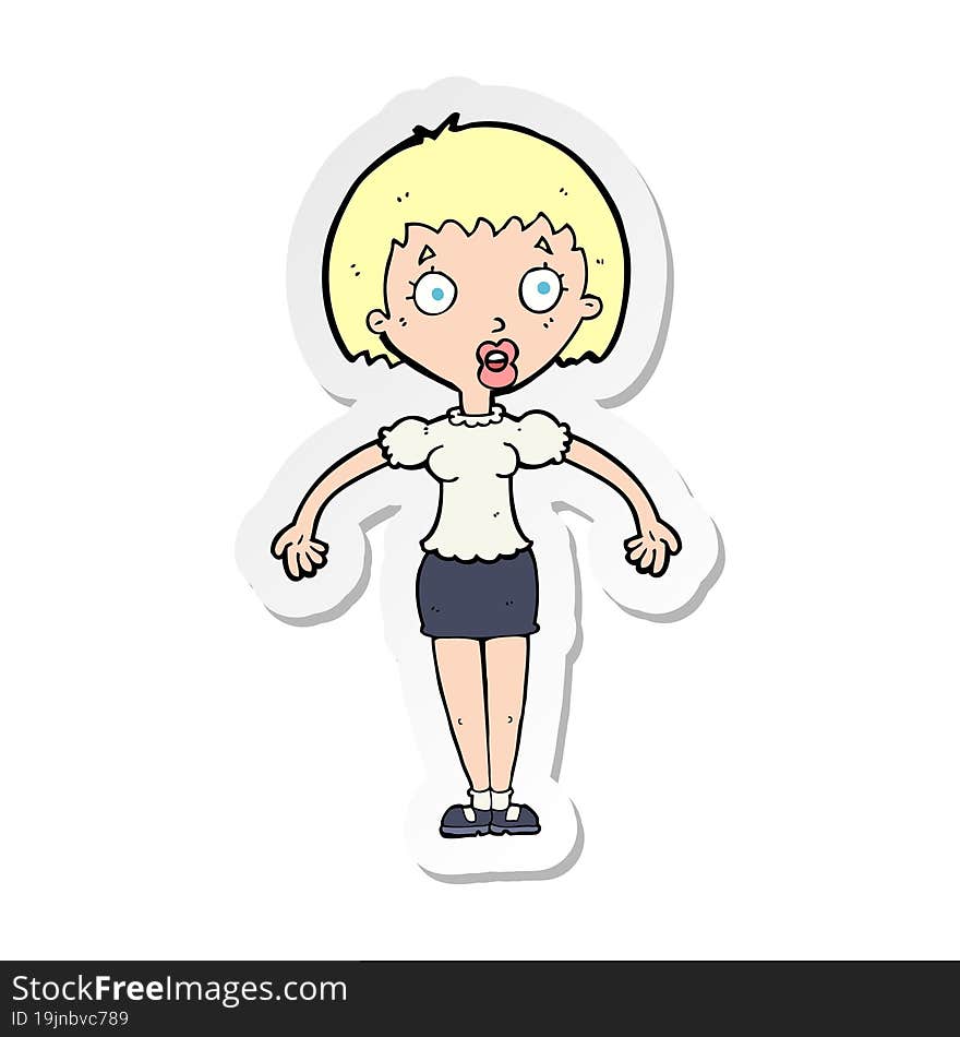 sticker of a cartoon confused woman shrugging shoulders