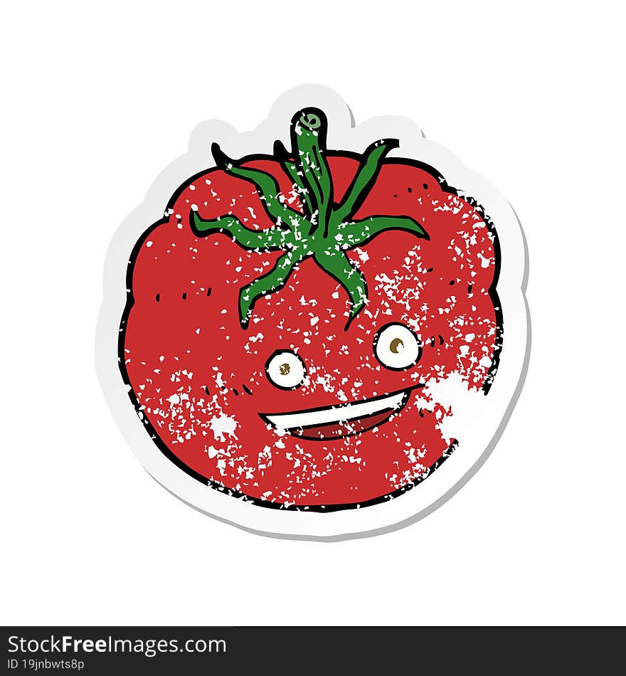 Retro Distressed Sticker Of A Cartoon Happy Tomato