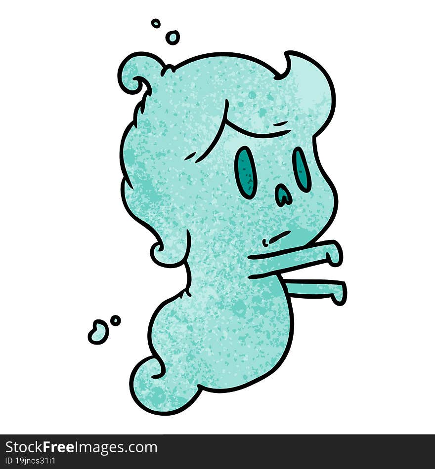 textured cartoon illustration of a kawaii cute ghost. textured cartoon illustration of a kawaii cute ghost