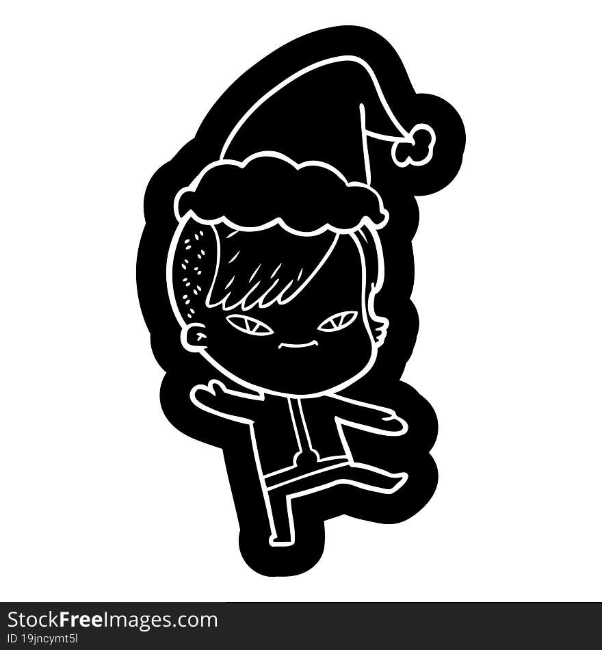 Cute Cartoon Icon Of A Girl With Hipster Haircut Wearing Santa Hat