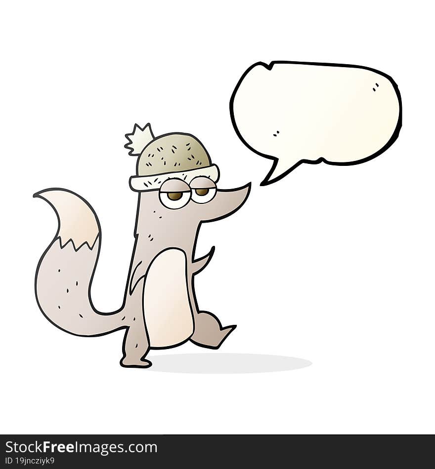 speech bubble cartoon little wolf wearing hat