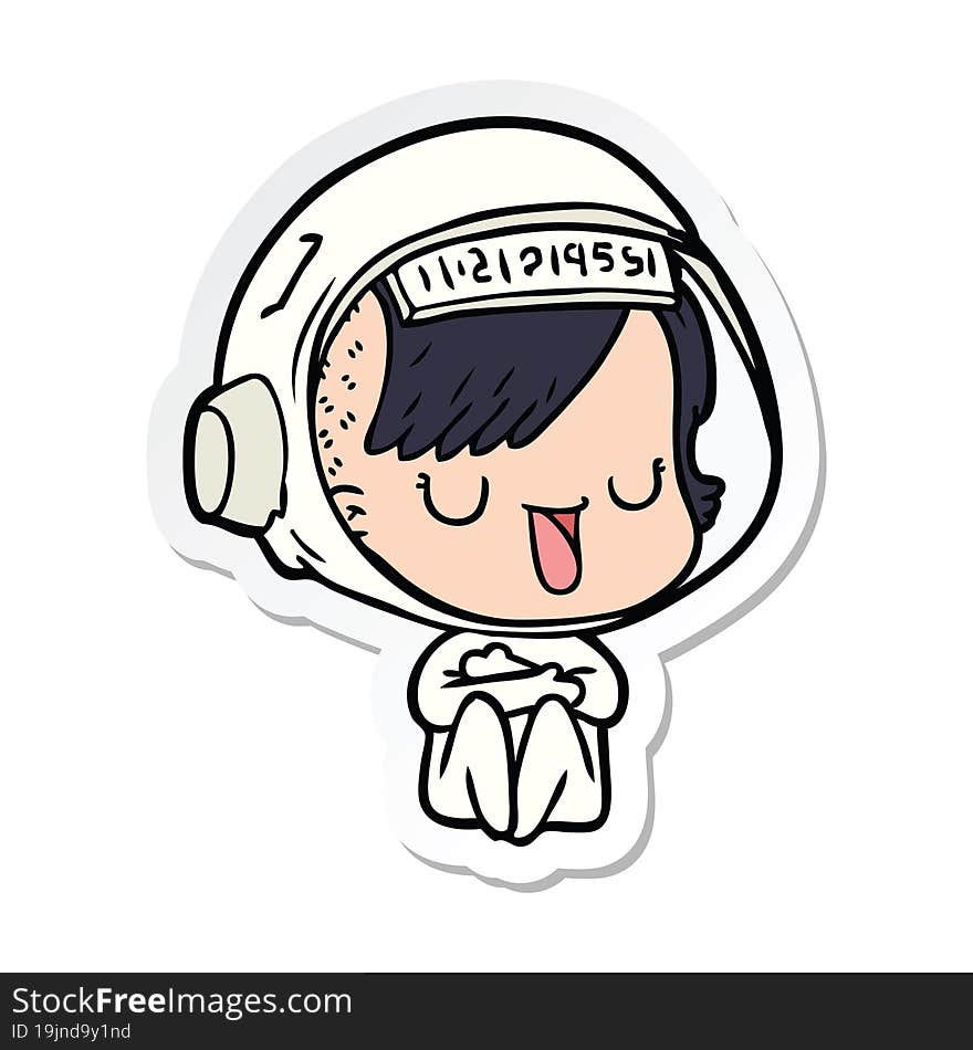 Sticker Of A Cartoon Astronaut Woman