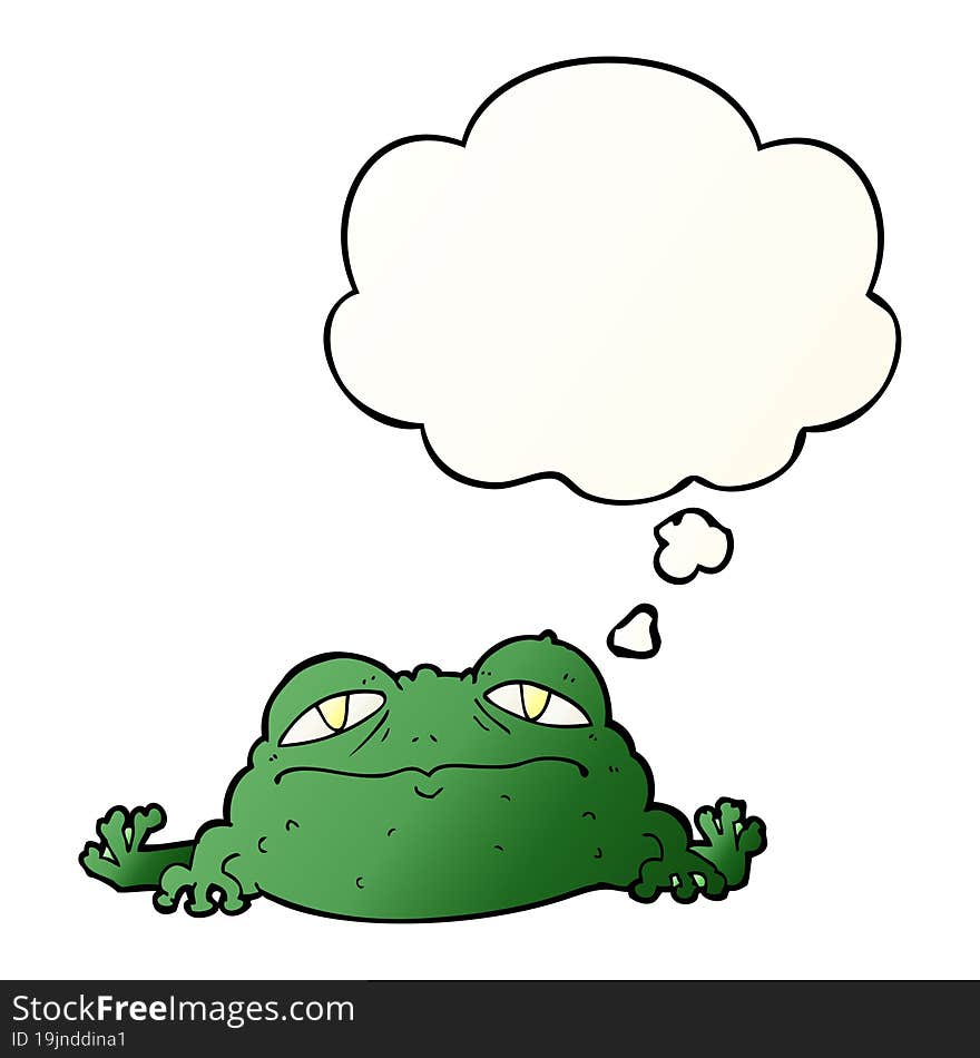 cartoon ugly frog and thought bubble in smooth gradient style