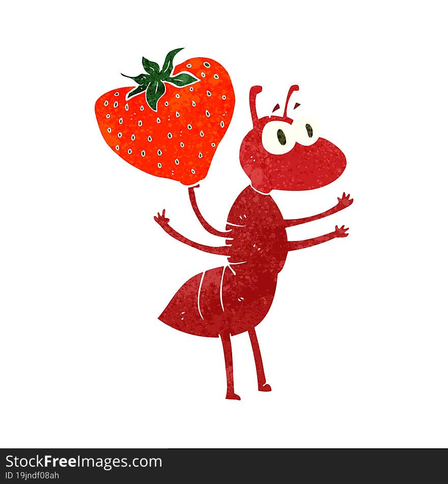 Retro Cartoon Ant Carrying Food