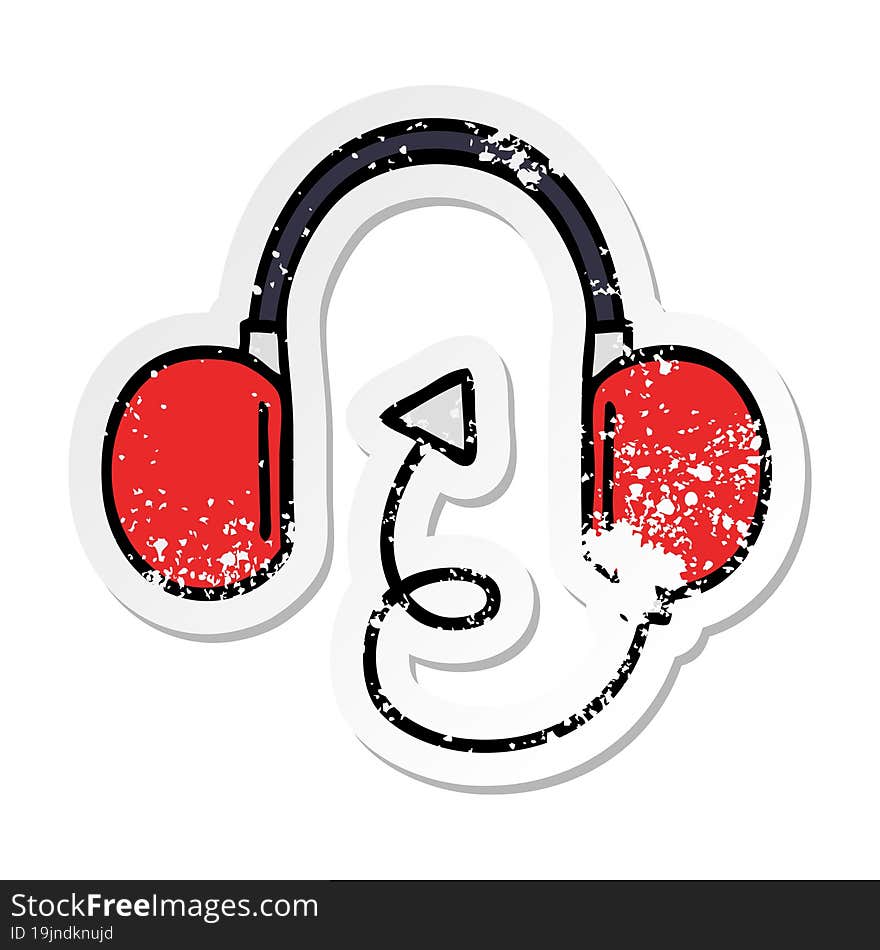 distressed sticker of a cute cartoon retro headphones