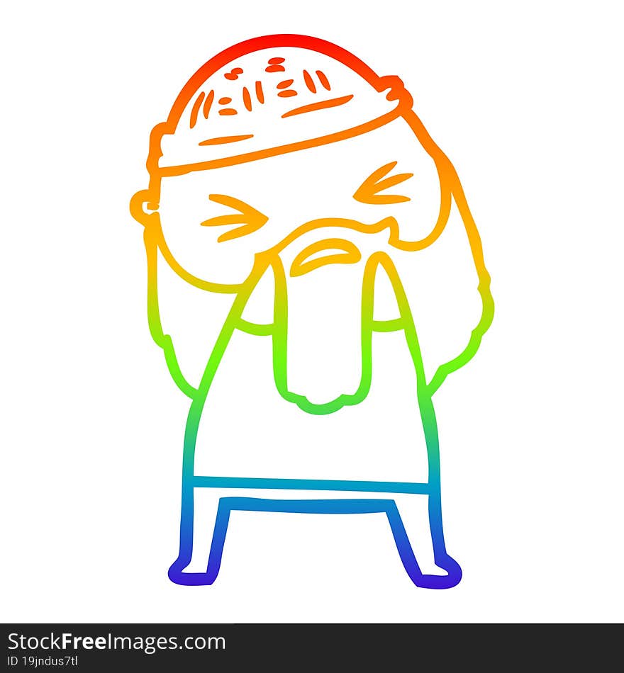 rainbow gradient line drawing cartoon man with beard