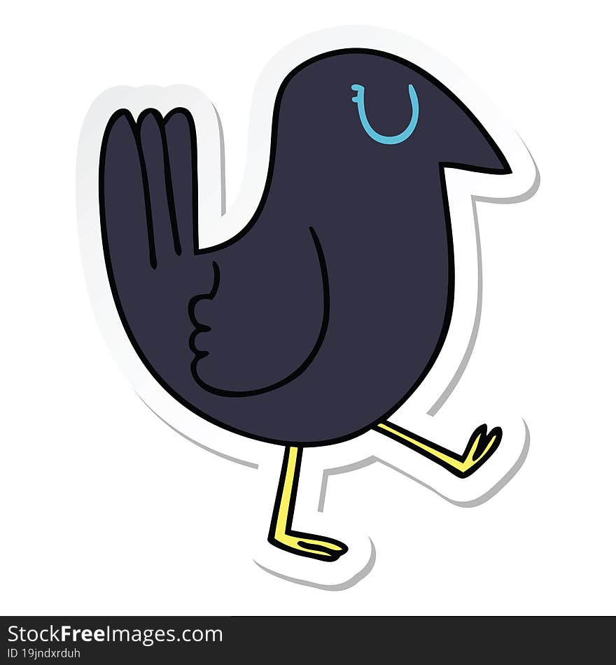 Sticker Of A Quirky Hand Drawn Cartoon Crow