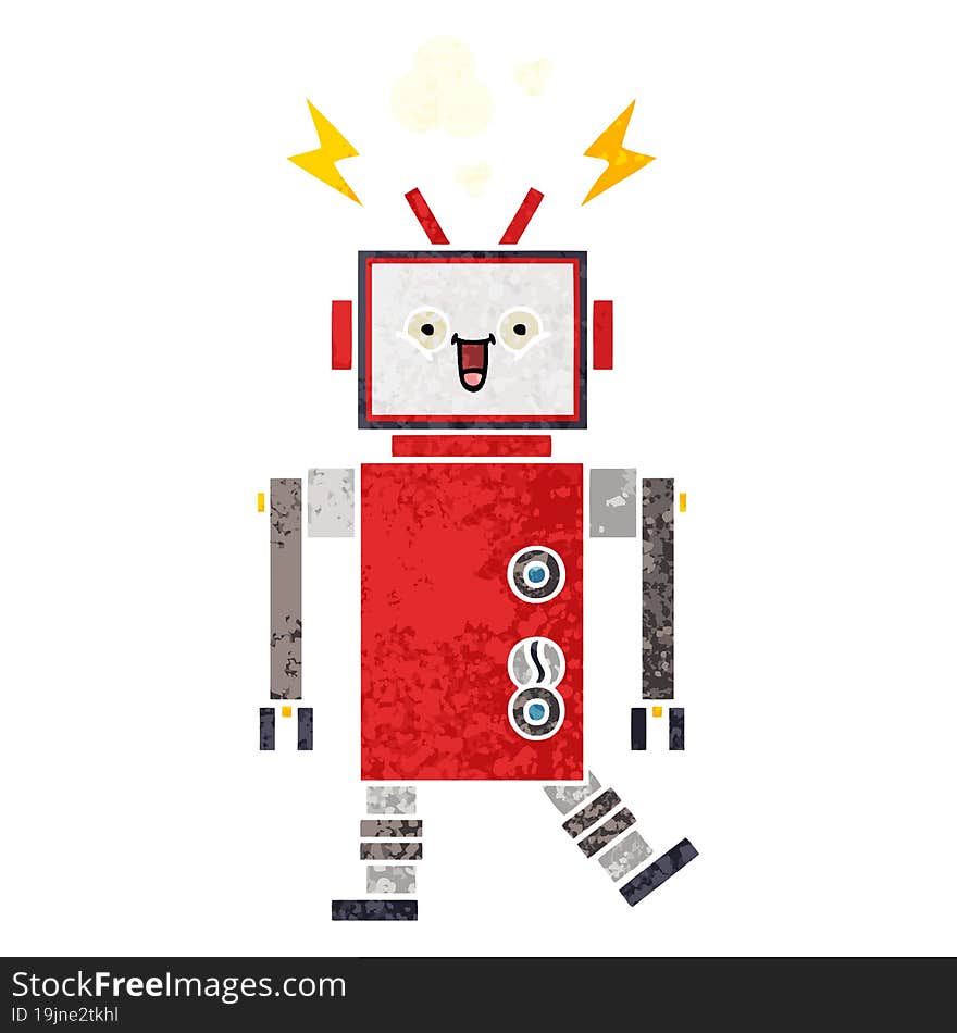 Retro Illustration Style Cartoon Robot