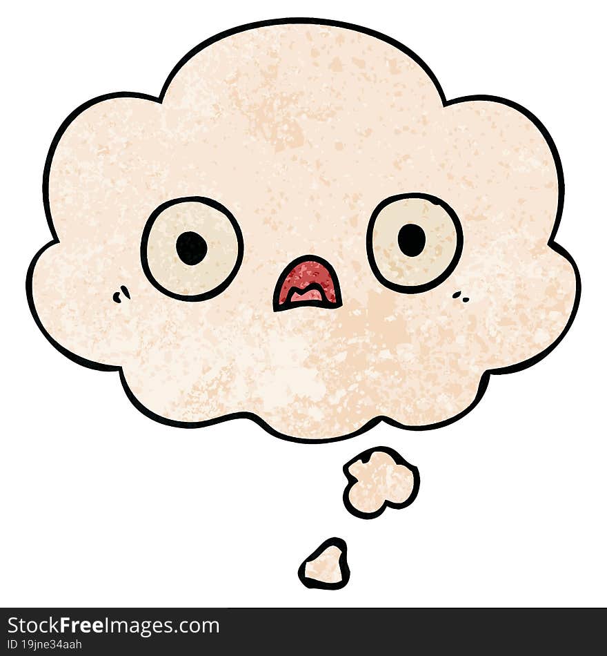 cute cartoon face with thought bubble in grunge texture style. cute cartoon face with thought bubble in grunge texture style