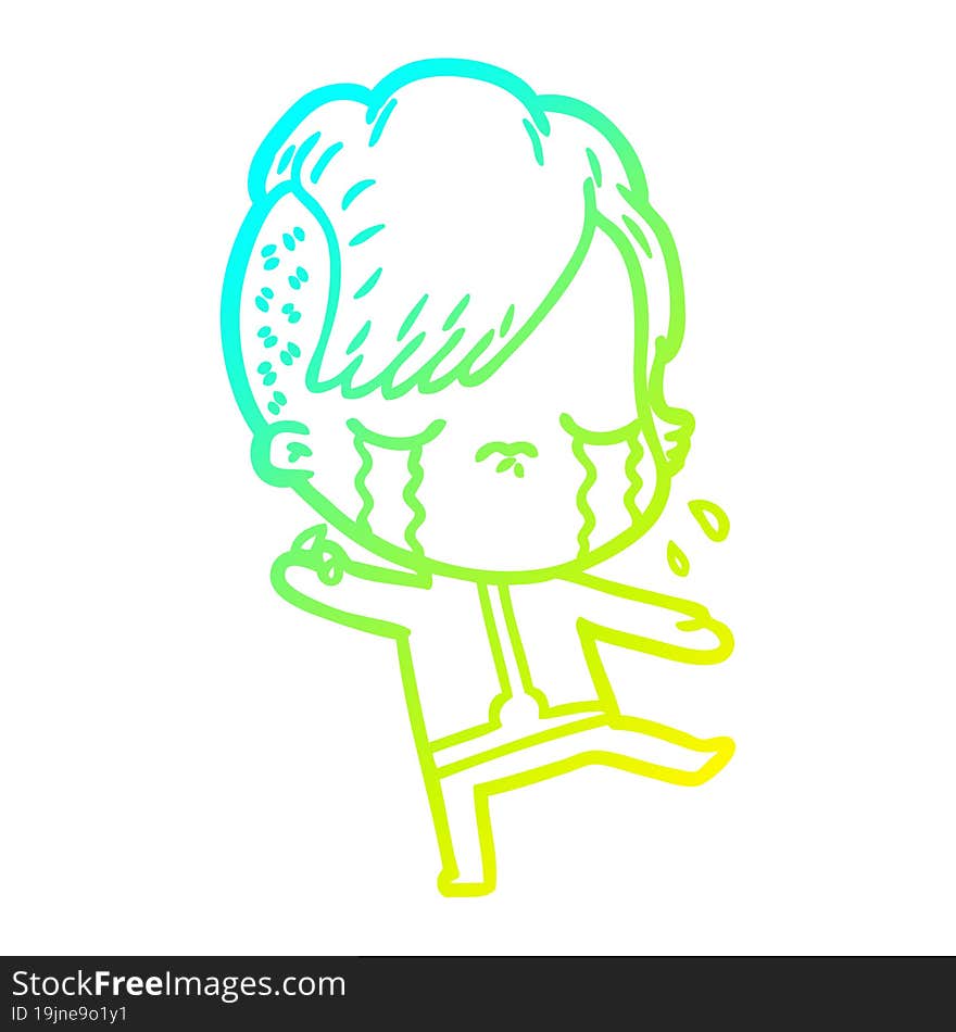 cold gradient line drawing cartoon crying girl wearing space clothes