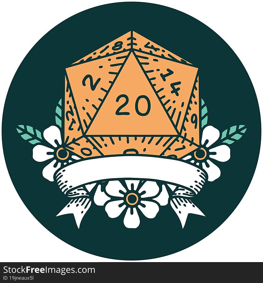 natural 20 critical hit D20 dice roll icon