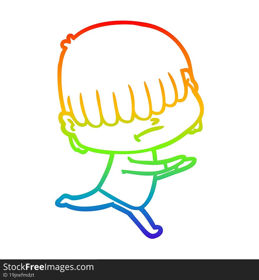 Rainbow Gradient Line Drawing Cartoon Boy With Untidy Hair