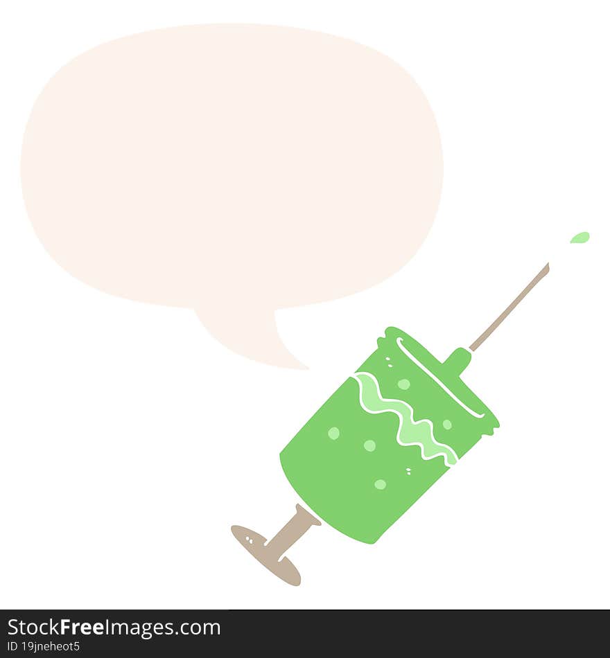 cartoon syringe needle and speech bubble in retro style