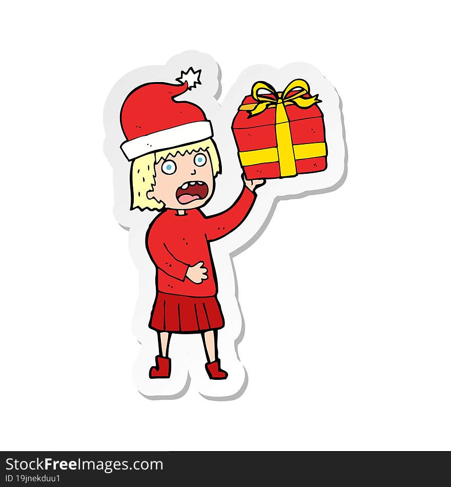 sticker of a cartoon woman getting ready for christmas