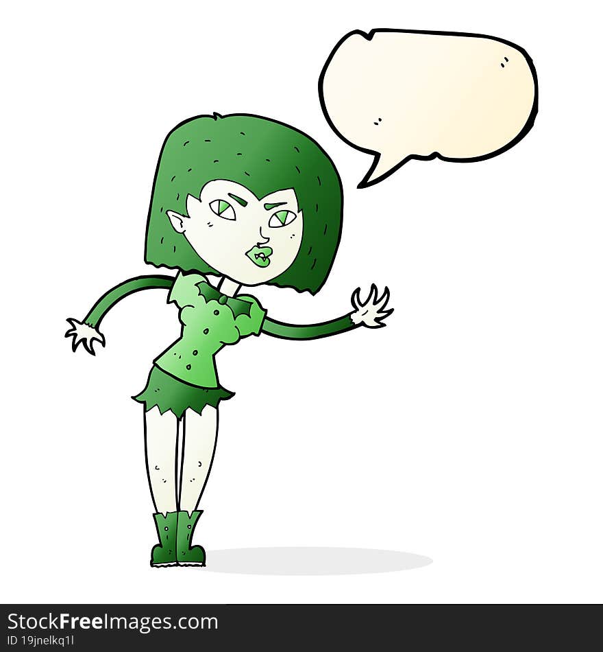 cartoon vampire girl with speech bubble