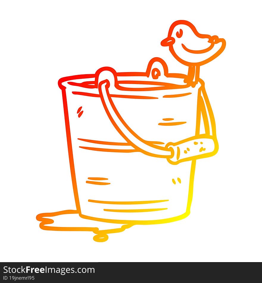 warm gradient line drawing bird looking into bucket of water