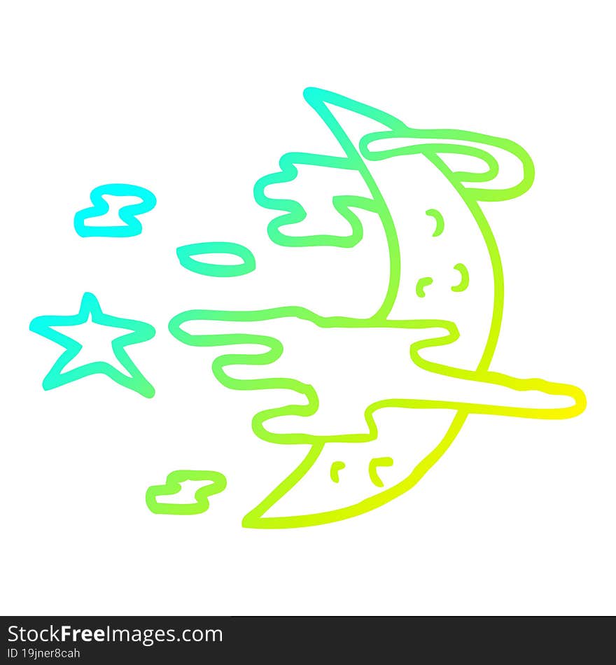 cold gradient line drawing cartoon spooky moon and clouds