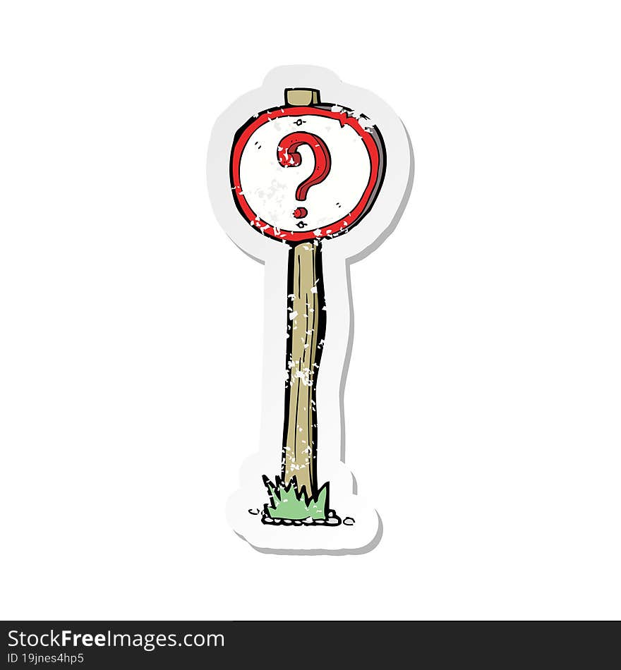 retro distressed sticker of a cartoon question mark sign