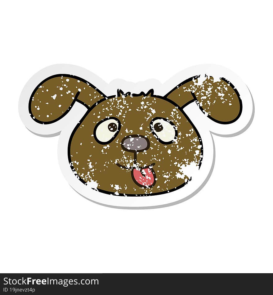 distressed sticker of a quirky hand drawn cartoon dog face