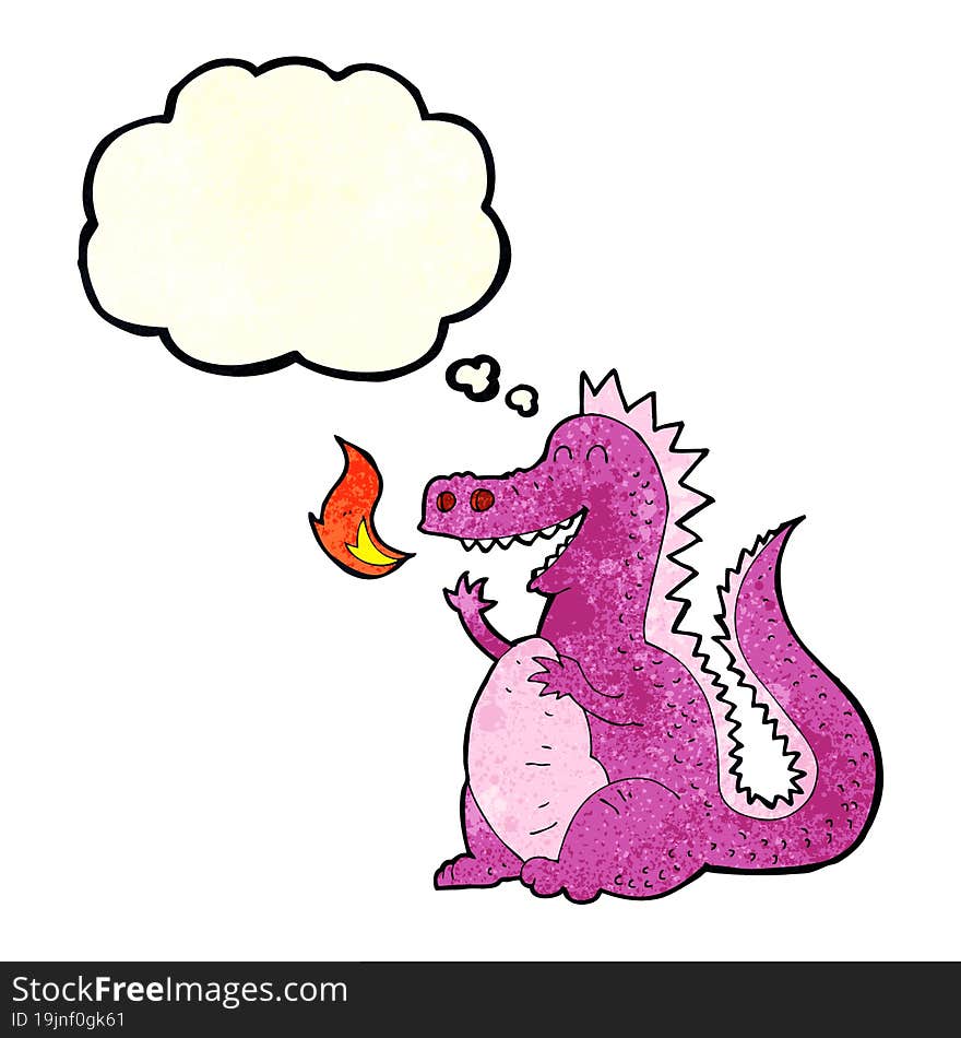 cartoon fire breathing dragon with thought bubble