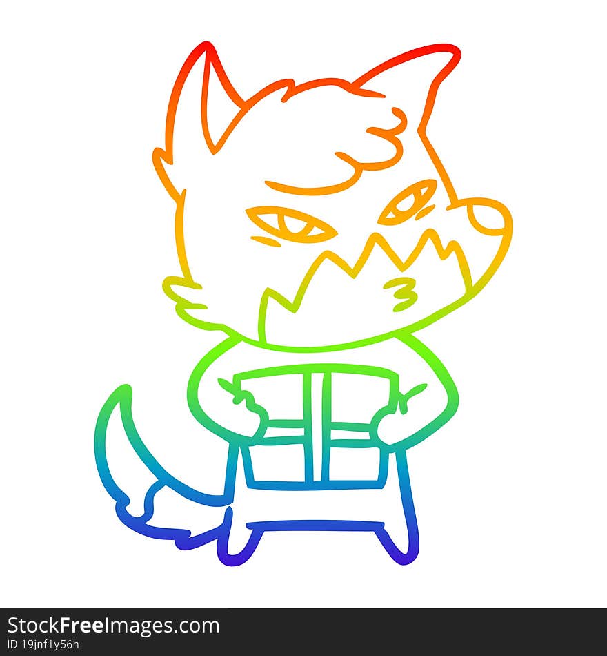 rainbow gradient line drawing clever cartoon fox