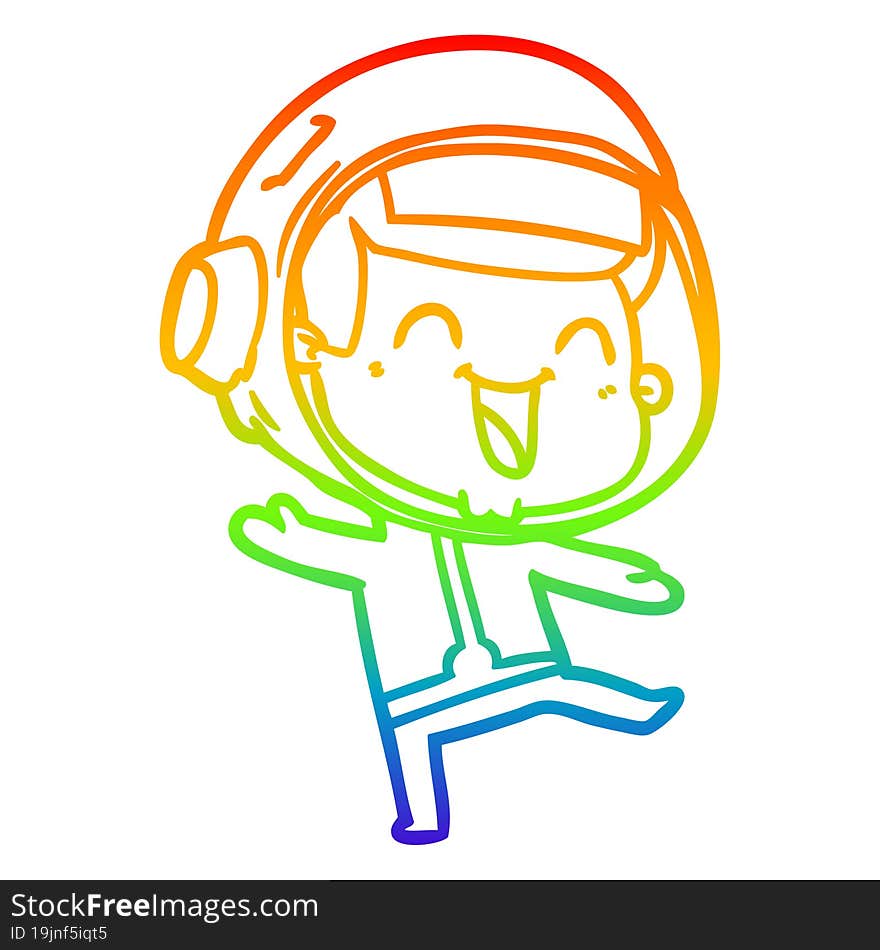 Rainbow Gradient Line Drawing Happy Cartoon Astronaut