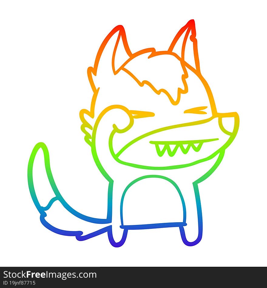 rainbow gradient line drawing tired wolf cartoon