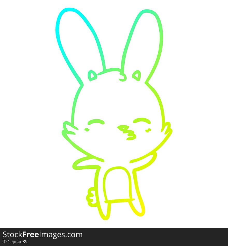 cold gradient line drawing of a curious bunny cartoon