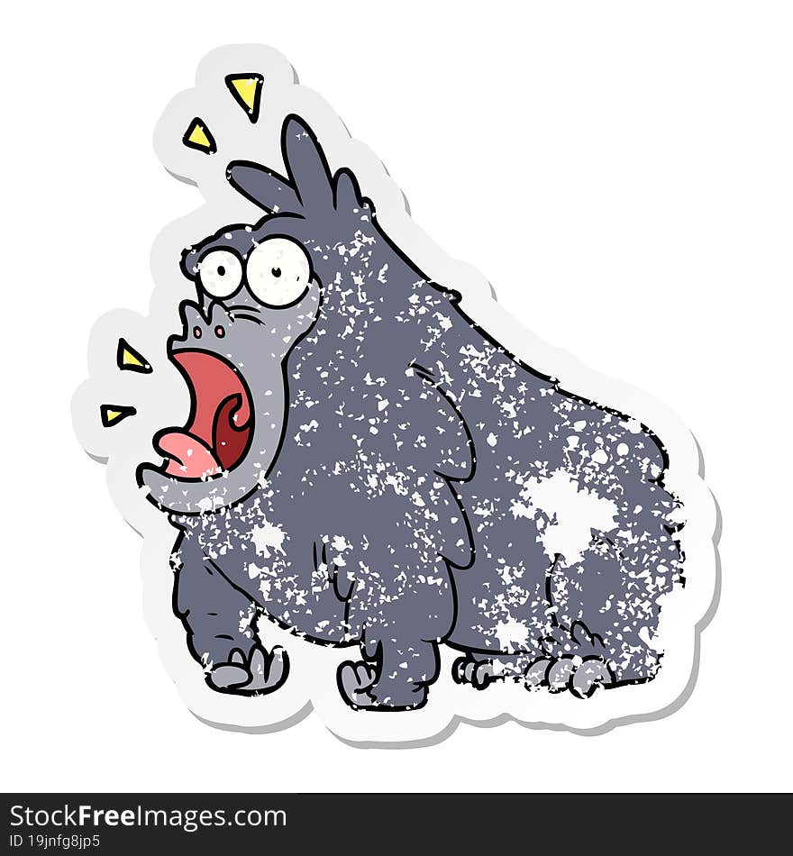 distressed sticker of a cartoon shouting gorilla