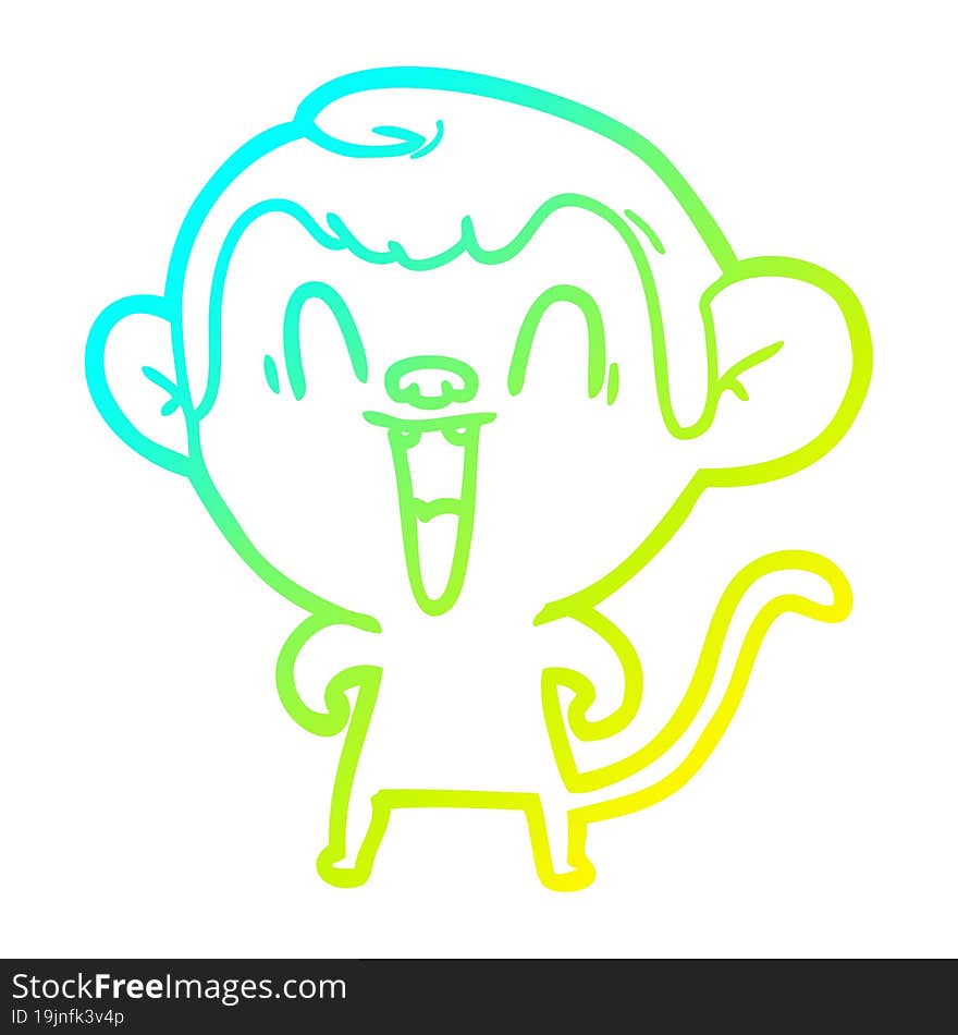 cold gradient line drawing of a cartoon laughing monkey