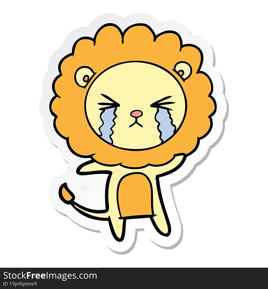 sticker of a cartoon crying lion