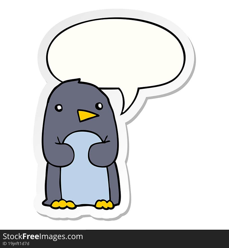 cartoon penguin with speech bubble sticker. cartoon penguin with speech bubble sticker