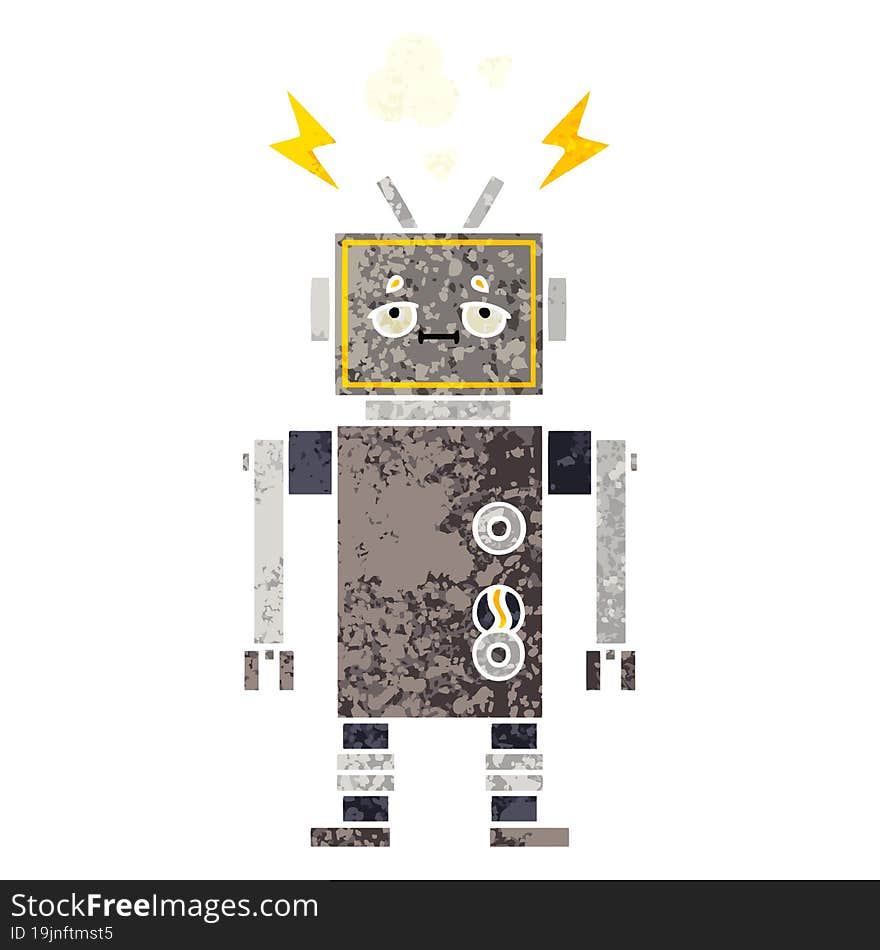 Retro Illustration Style Cartoon Malfunctioning Robot