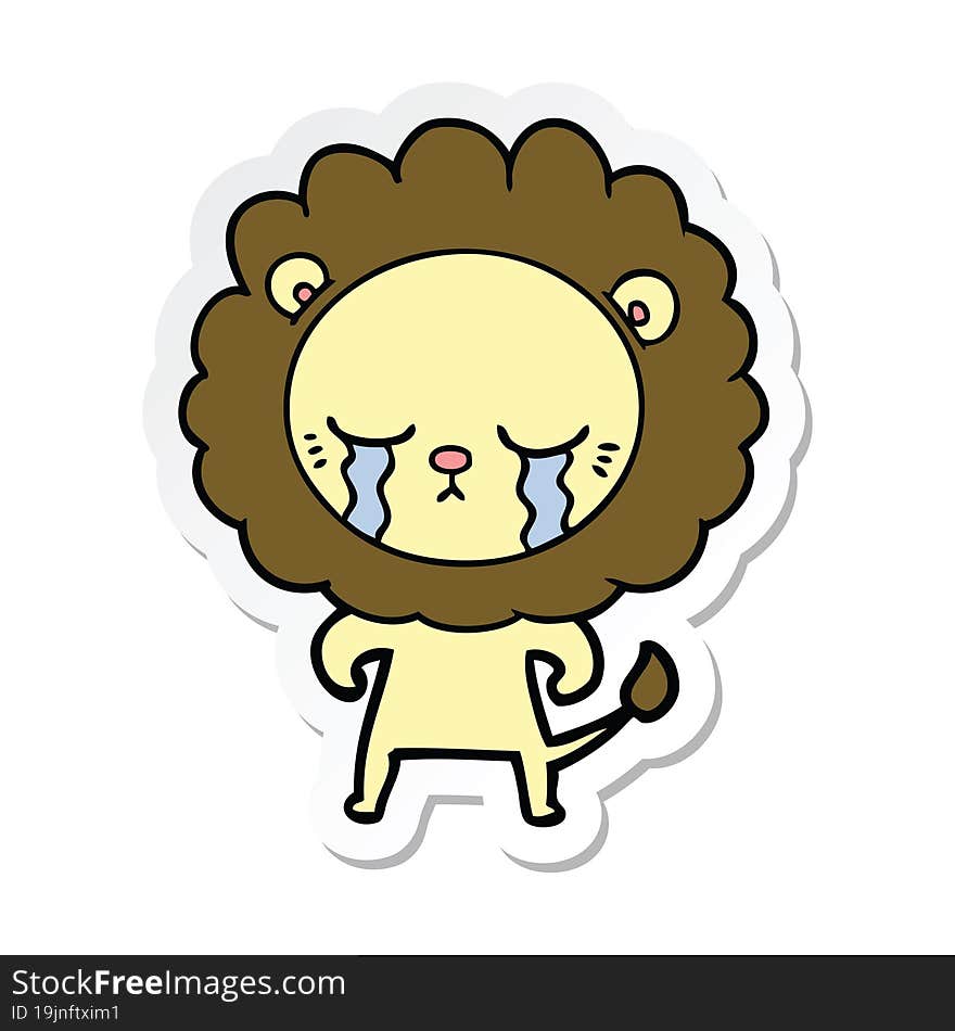 sticker of a crying cartoon lion