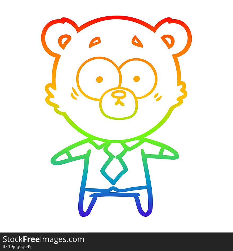 Rainbow Gradient Line Drawing Surprised Bear Cartoon