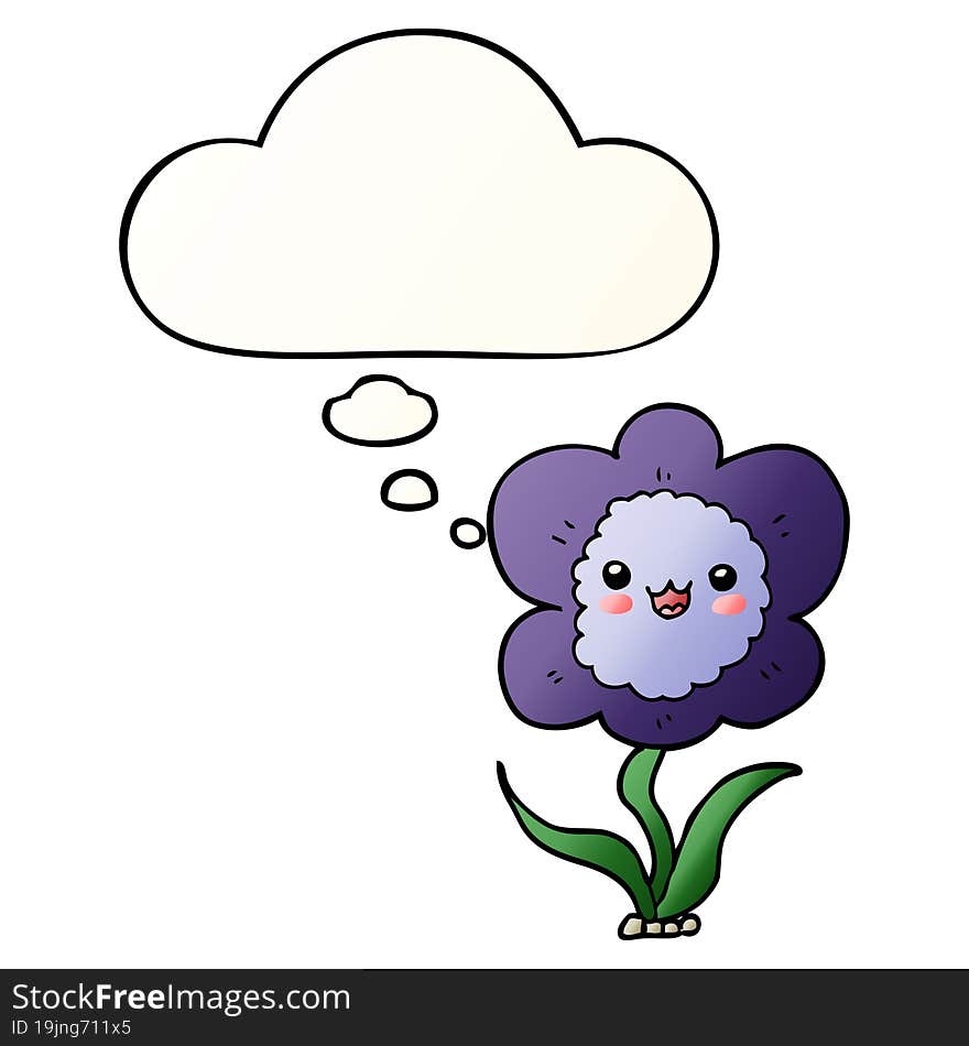 cartoon flower and thought bubble in smooth gradient style