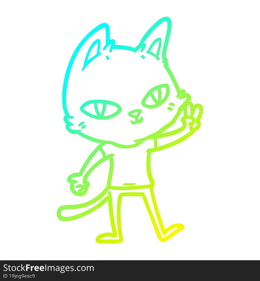 cold gradient line drawing cartoon cat waving