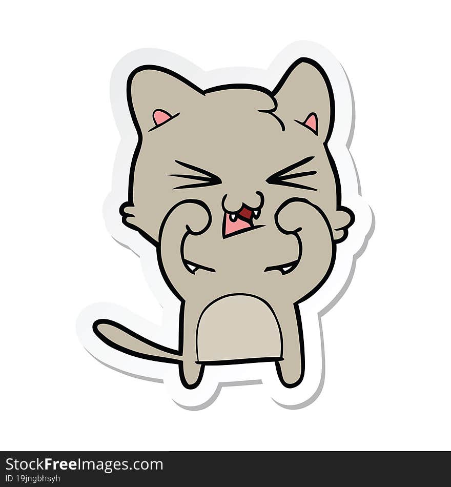 sticker of a cartoon hissing cat