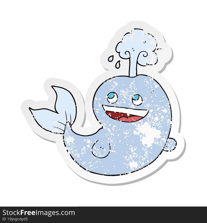 Retro Distressed Sticker Of A Cartoon Whale Spouting Water