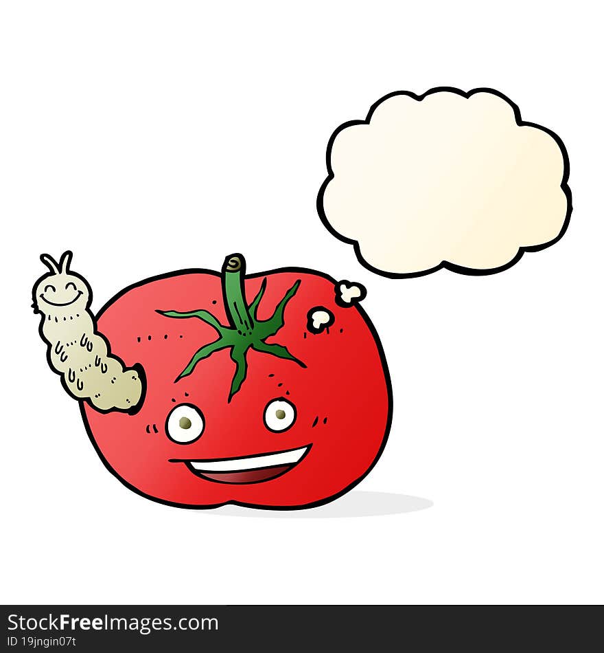 cartoon tomato with bug with thought bubble