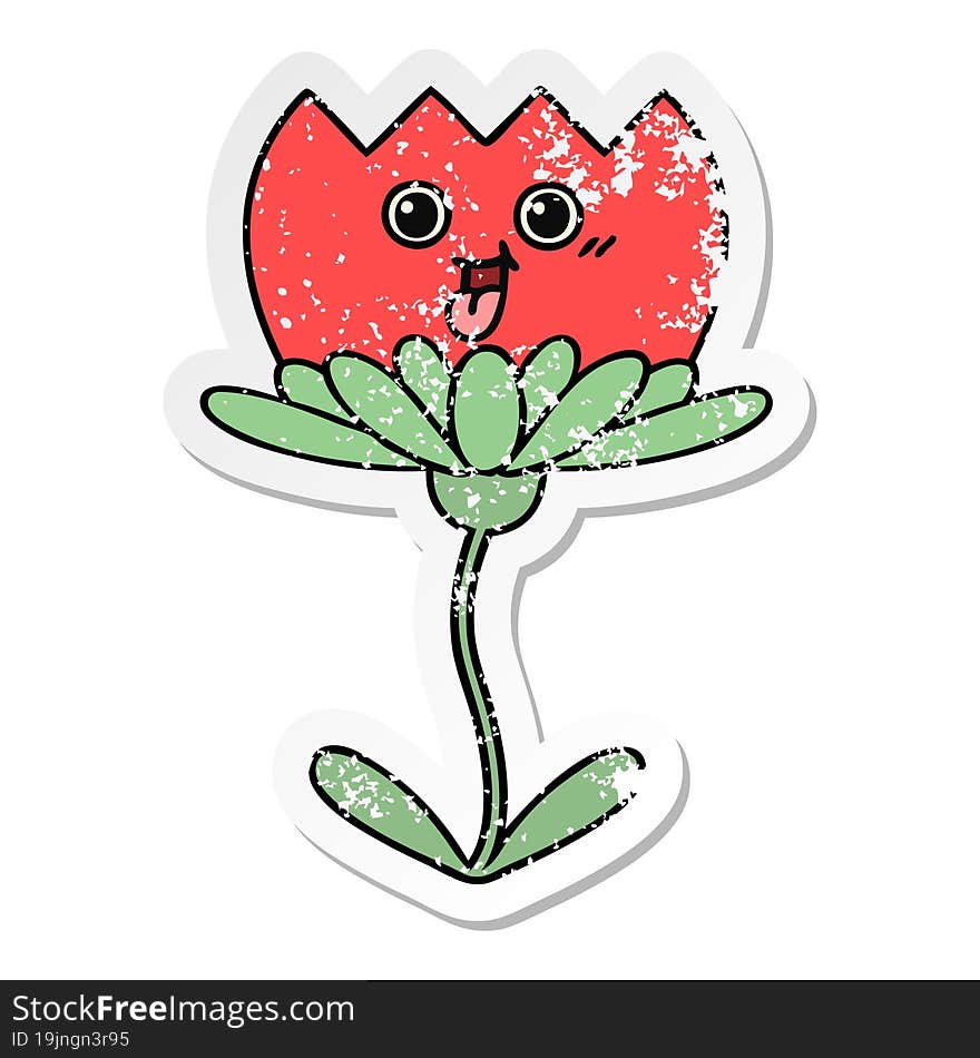 Distressed Sticker Of A Cute Cartoon Flower