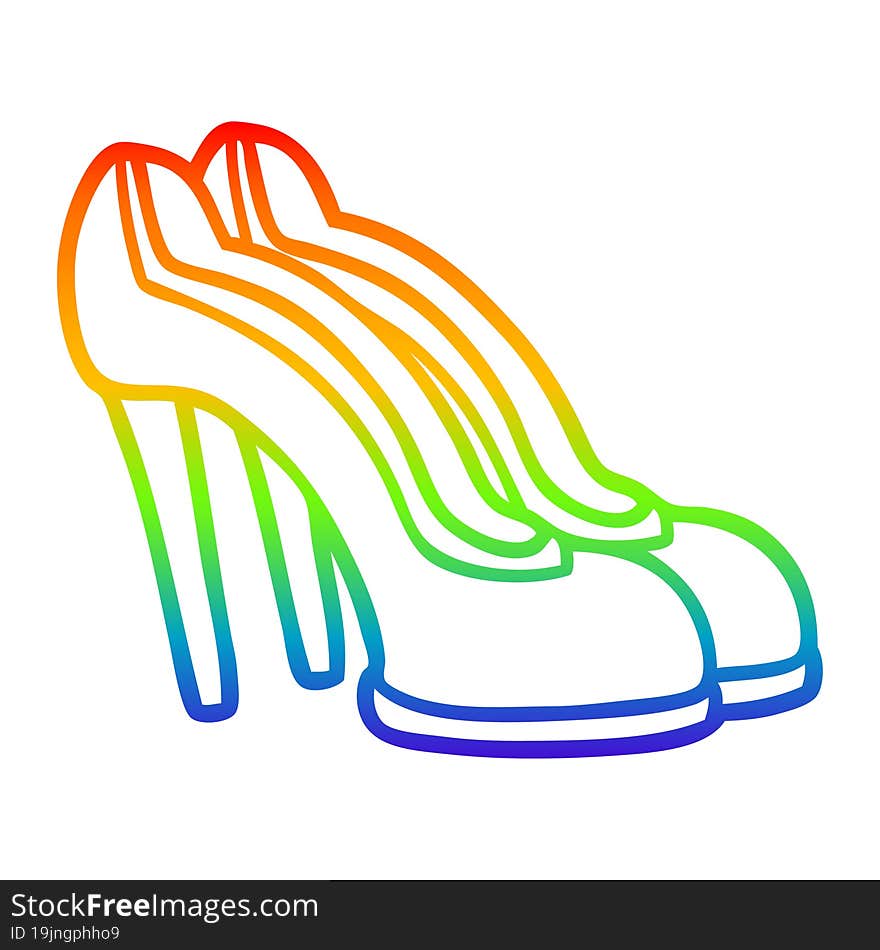 Rainbow Gradient Line Drawing Cartoon Red Shoes