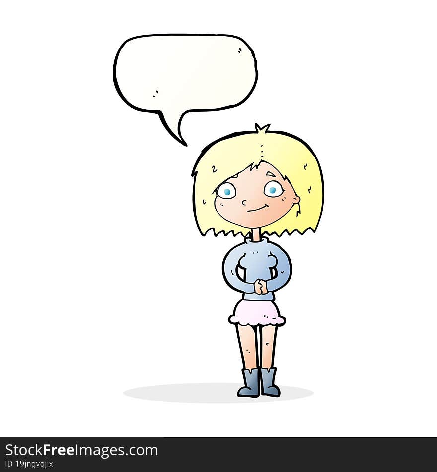 cartoon happy woman with speech bubble