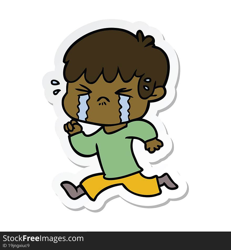 Sticker Of A Cartoon Boy Crying