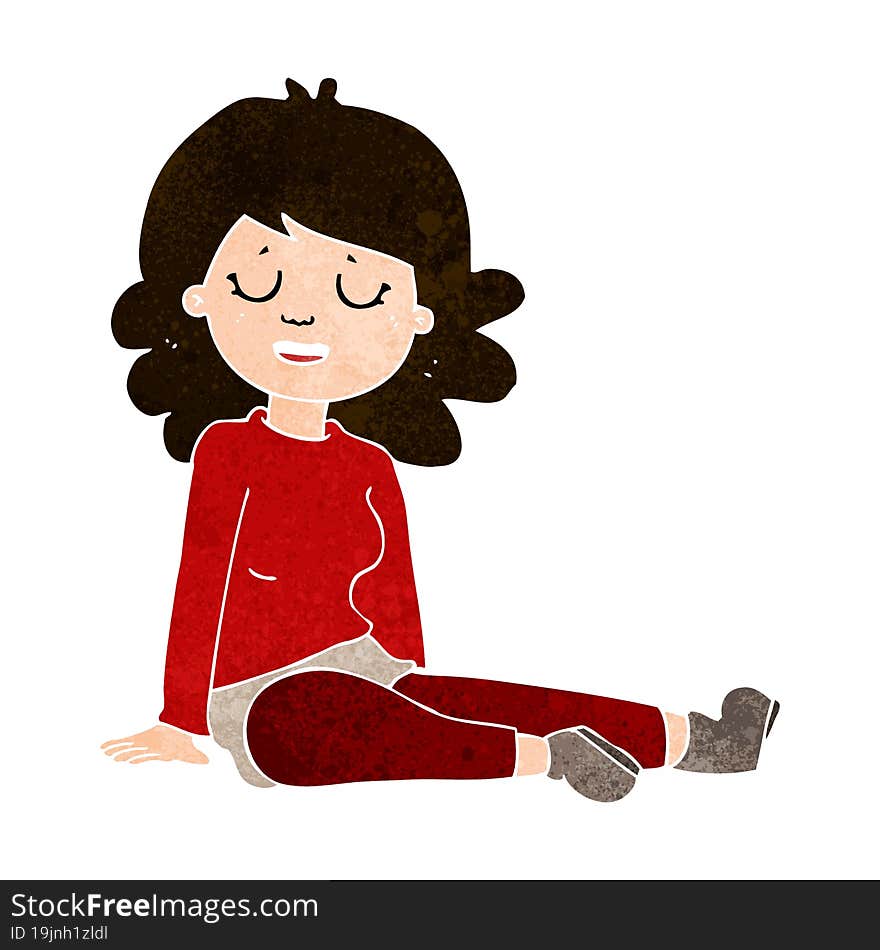 cartoon happy woman sitting on floor