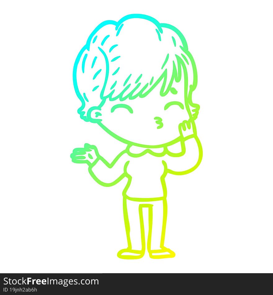 cold gradient line drawing of a cartoon woman thinking