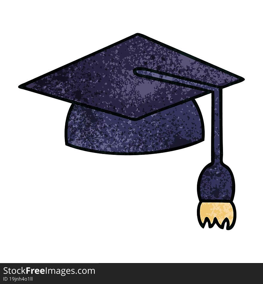 retro grunge texture cartoon of a graduation cap