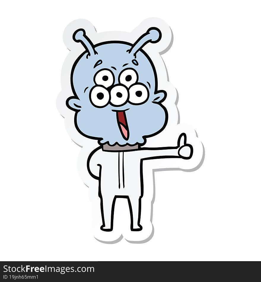 sticker of a happy cartoon alien